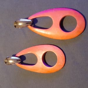 Hot Pink Earrings made of wood / removable top.3" X 1 1/2" (L8 264 B1)